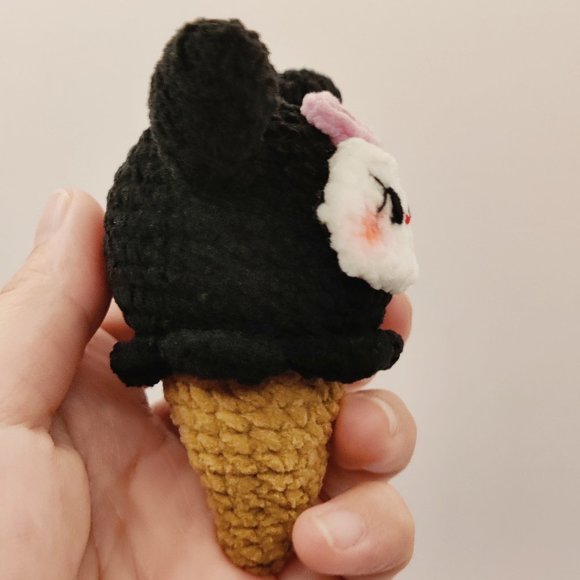 Handmade Amigurumi Crochet Sanrio Kuromi Ice Cream Cone - Picture 9 of 10